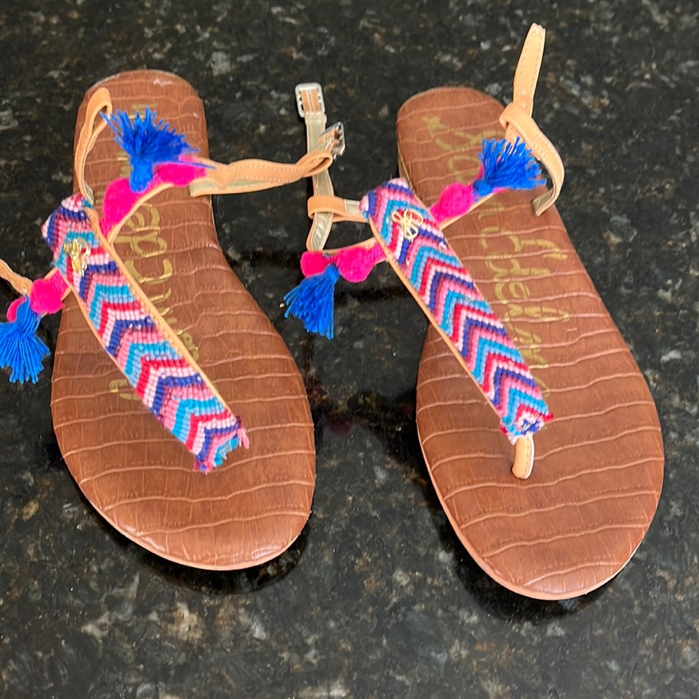 Sam Edelman colorful blue and pinks sandals for big girls